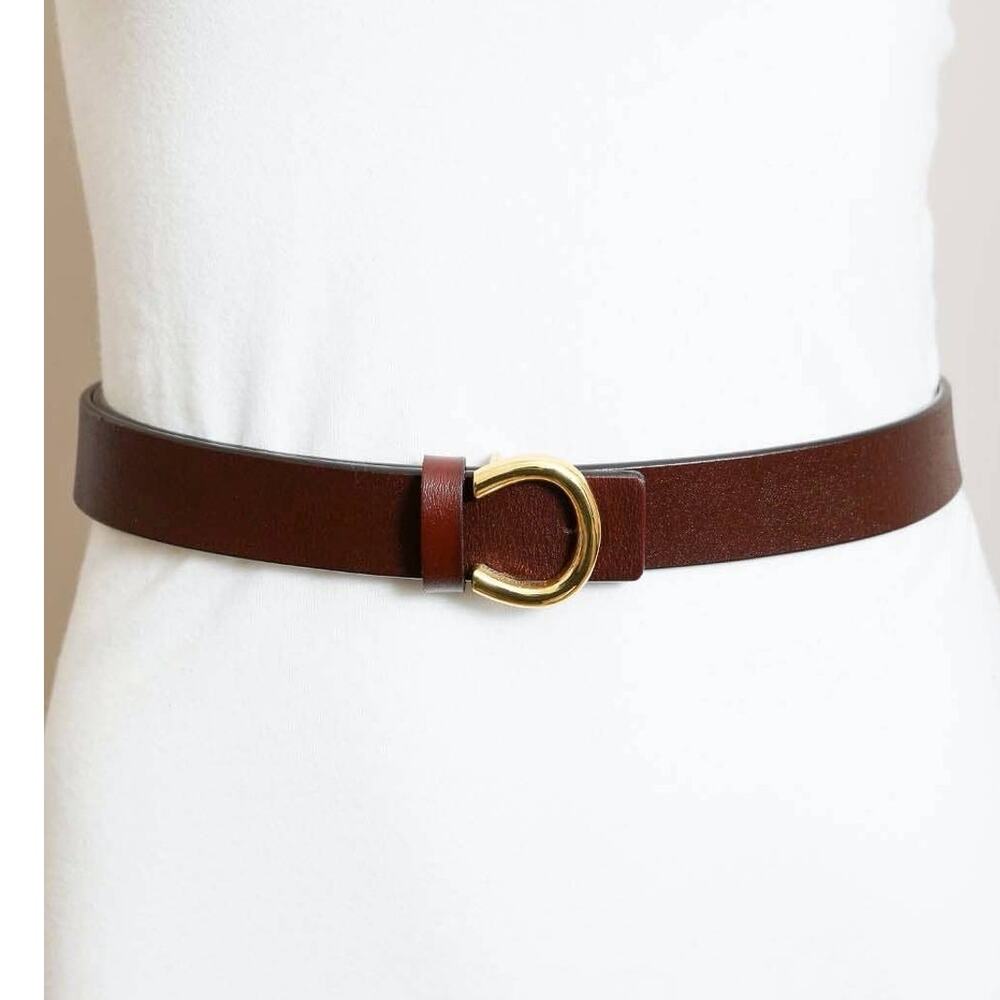 Minimalist Leather Gold Horseshoe Belt – Brown